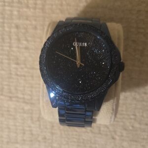 Rare Guess Women's Glittering Midnight Blue Watch With Clear Case and Links